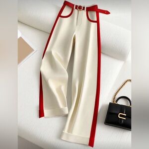 Elegant Cream and Red Women's Pants